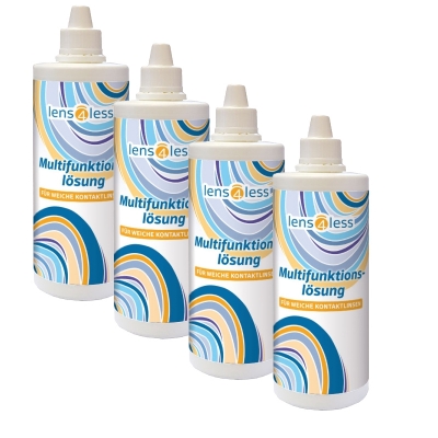 LENS4LESS Premium Kombilösung, All-In-One Kontaktlinsen Flüssigkeit für weiche Linsen 4 x 360ml