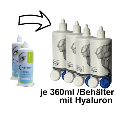 Aus Optosan Multiview wird Premium Pflege All In One Hyaluron 4x360ml / 4 Behälter