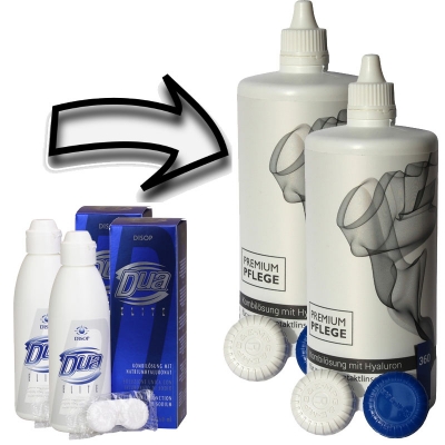 Aus Dua Elite wird Premium Pflege Kombilösung mit Hyaluron 1 bis 6 mal a - 360ml / 1x Behälter