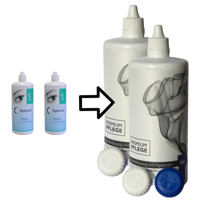 Aus Optosan Soft wird Premium Pflege Kombilösung mit Hyaluron 1 bis 6 mal a - 360ml / 1x Behälter